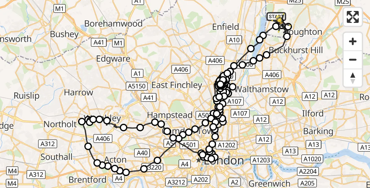 Flight route Police Helicopter Epping Forest - Metropolitan Police Air Support Unit Lippitts Hill, 19 September 2026, 02:44
