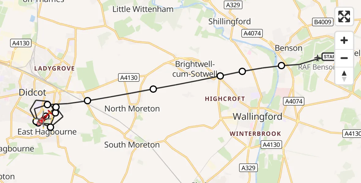 Flight route Air Ambulance Helicopter RAF Benson - East Hagbourne, 19 September 2026, 07:10