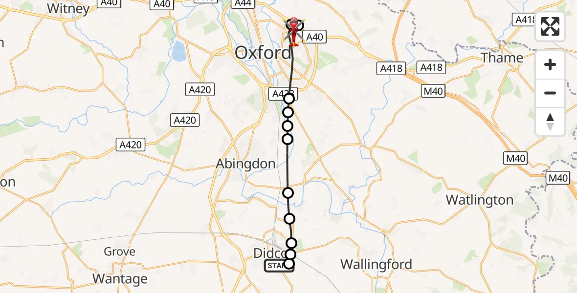 Flight route Air Ambulance Helicopter East Hagbourne - Oxford, 19 September 2026, 07:31