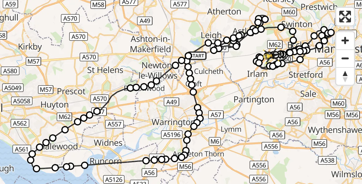 Flight route Police Helicopter Wigan - Manchester Barton Aerodrome, 19 September 2026, 08:12