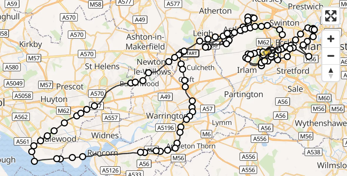 Flight route Police Helicopter Wigan - Worsley, 19 September 2026, 08:12