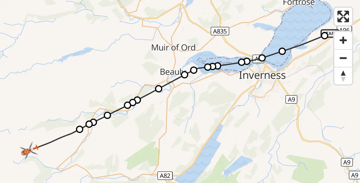 Flight route Coastguard Helicopter Inverness Airport - Highland, 19 September 2026, 08:13