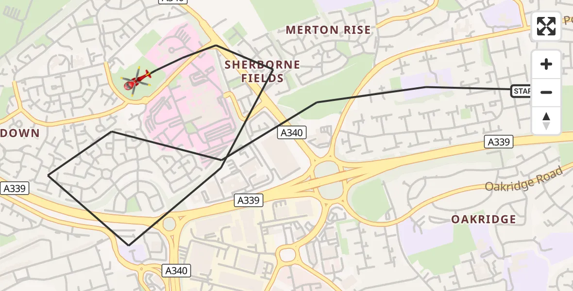 Flight route Air Ambulance Helicopter Basingstoke - Basingstoke, 19 September 2026, 08:35