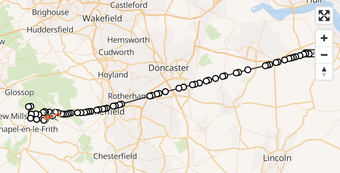 Flight route Coastguard Helicopter Humberside Airport - Hope, 19 September 2026, 08:38