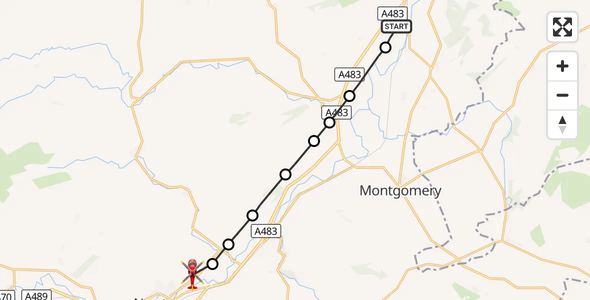 Flight route Air Ambulance Helicopter Welshpool Airport - Newtown, 19 September 2026, 09:29
