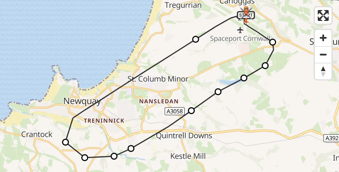 Flight route Coastguard Helicopter Cornwall Airport Newquay - Cornwall Airport Newquay, 19 September 2026, 09:36