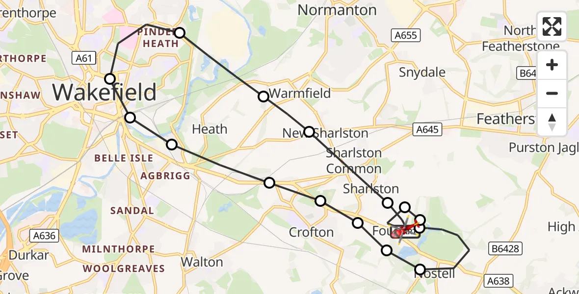 Flight route Air Ambulance Helicopter YAA Nostell Helicopter Port - YAA Nostell Helicopter Port, 19 September 2026, 10:05
