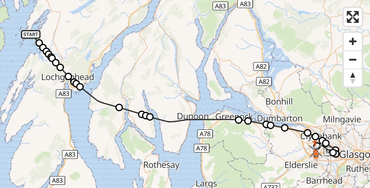 Flight route Coastguard Helicopter Inner Seas - Glasgow Airport, 19 September 2026, 10:05