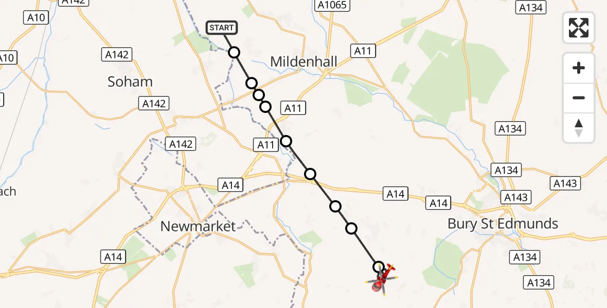Flight route Air Ambulance Helicopter West Row - Hargrave, 19 September 2026, 10:31