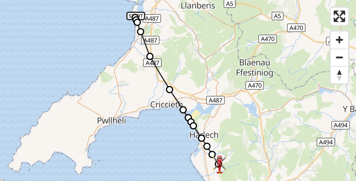 Flight route Air Ambulance Helicopter Caernarfon Airport - Dyffryn Ardudwy, 19 September 2026, 10:38