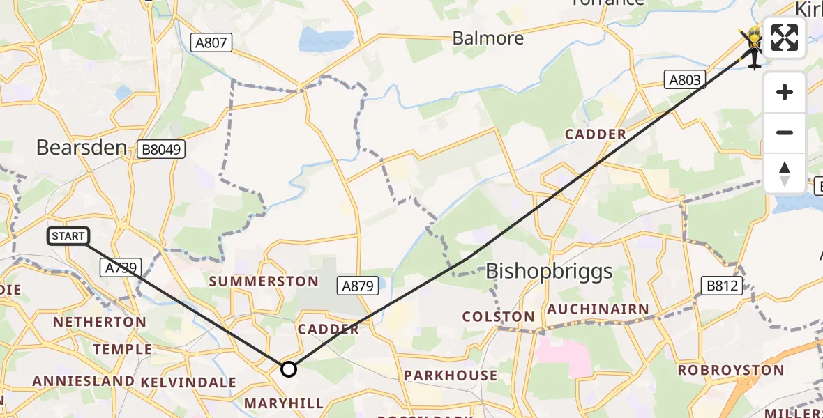 Flight route Police Helicopter Glasgow - Kirkintilloch, 19 September 2026, 10:40