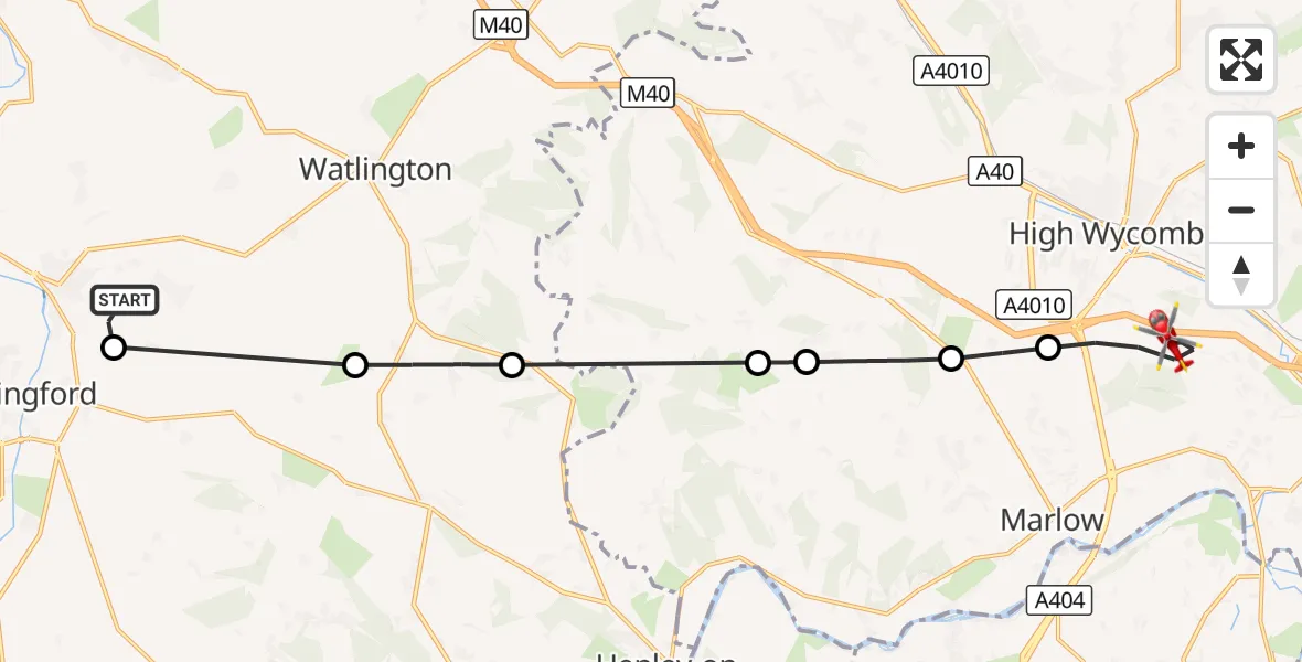 Flight route Air Ambulance Helicopter RAF Benson - Little Marlow, 19 September 2026, 10:40