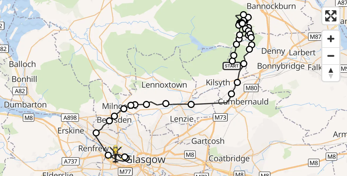 Flight route Police Helicopter Banton - Glasgow, 19 September 2026, 10:45