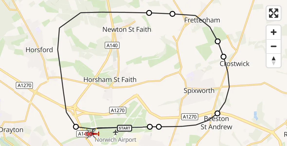 Flight route Air Ambulance Helicopter Norwich Airport - Norwich Airport, 19 September 2026, 10:54