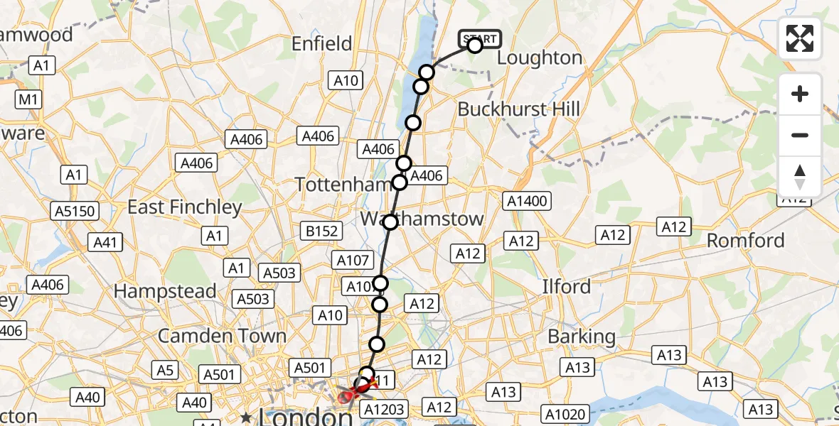 Flight route Air Ambulance Helicopter Metropolitan Police Air Support Unit Lippitts Hill - Royal London Hospital, 19 September 2026, 11:15