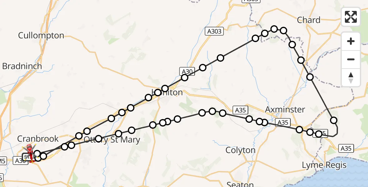 Flight route Air Ambulance Helicopter Exeter International Airport - Exeter International Airport, 19 September 2026, 11:19