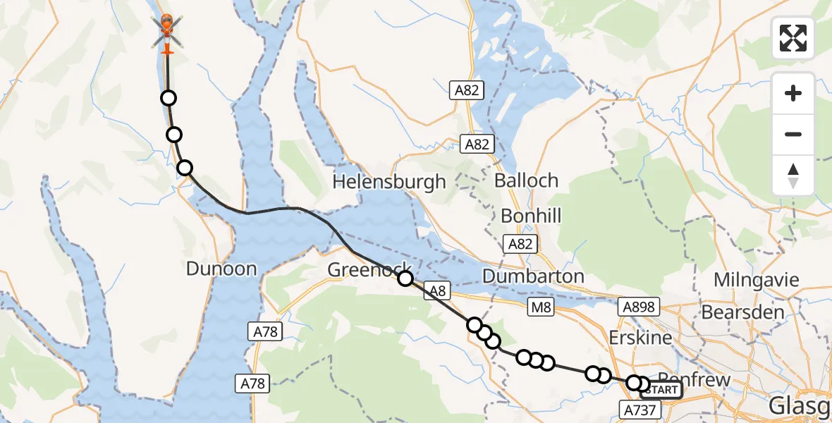 Flight route Coastguard Helicopter Glasgow Airport - Ardentinny, 19 September 2026, 11:27