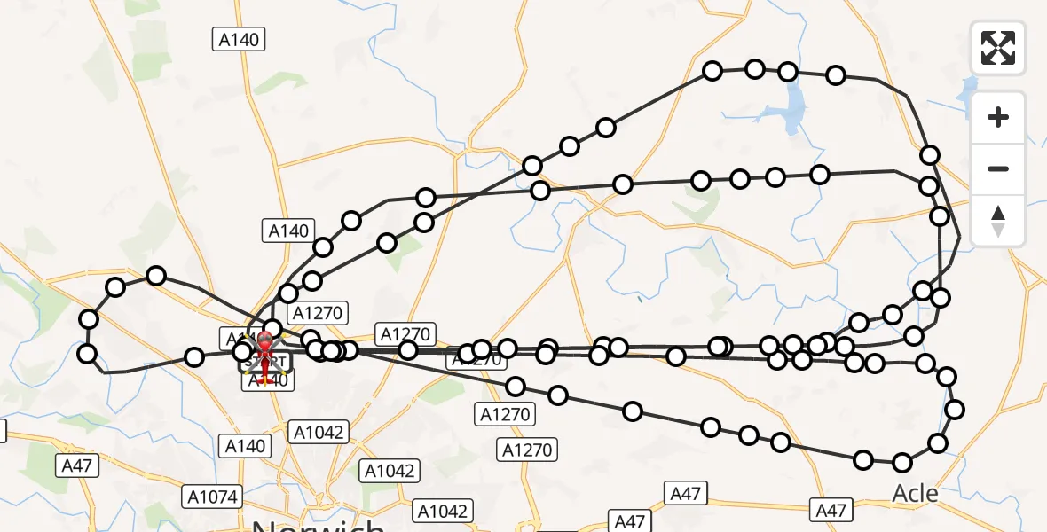 Flight route Air Ambulance Helicopter Norwich Airport - Norwich Airport, 19 September 2026, 11:33