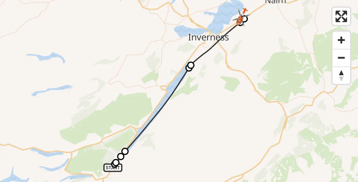 Flight route Coastguard Helicopter Cullochy Lock - Inverness Airport, 19 September 2026, 12:21