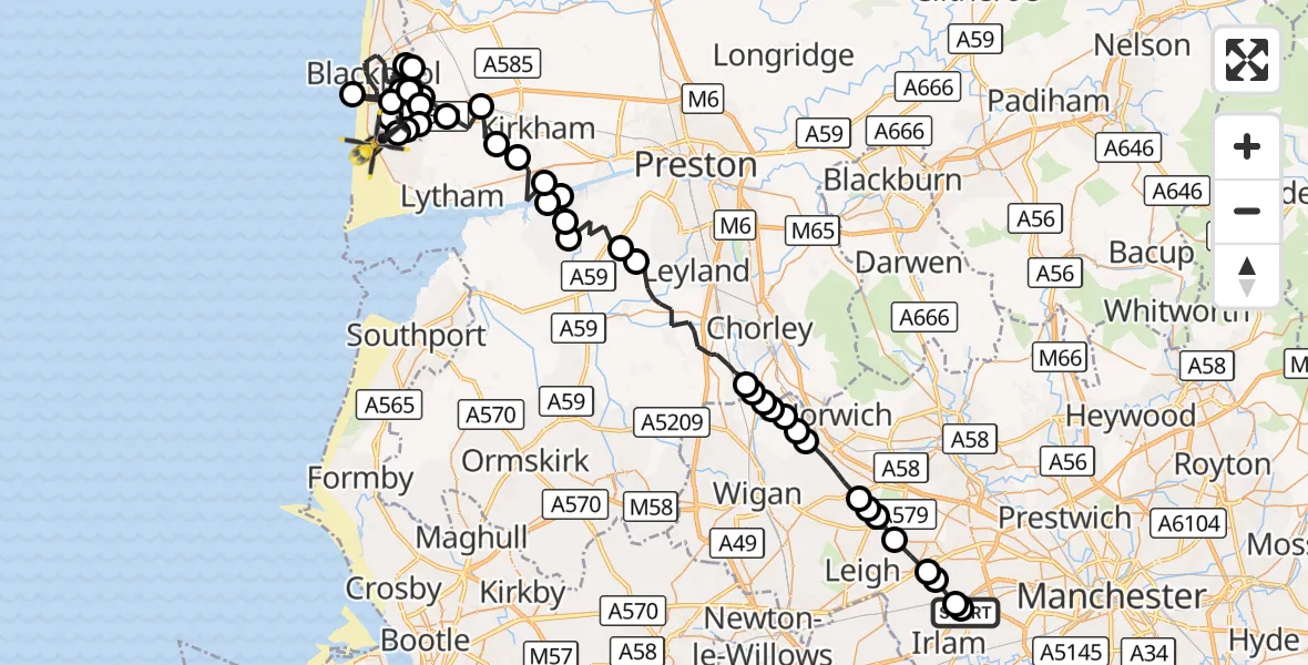 Flight route Police Helicopter Manchester Barton Aerodrome - Blackpool Airport, 19 September 2026, 12:26