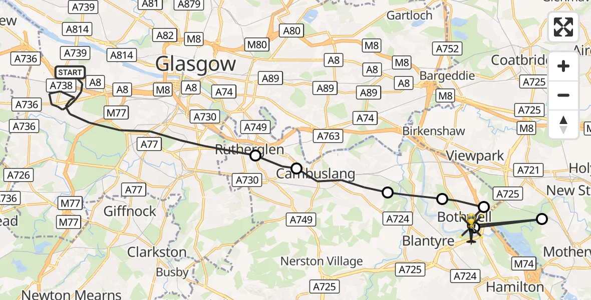 Flight route Police Helicopter Glasgow - Glasgow, 19 September 2026, 12:35