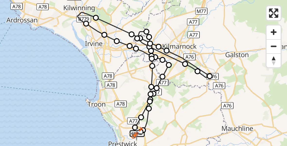 Flight route Coastguard Helicopter Glasgow Prestwick Airport - Glasgow Prestwick Airport, 19 September 2026, 12:40