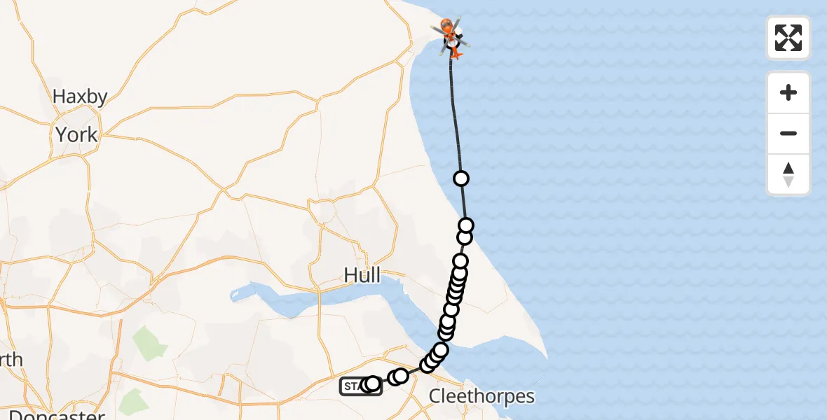 Flight route Coastguard Helicopter Humberside Airport - Flamborough, 19 September 2026, 12:45