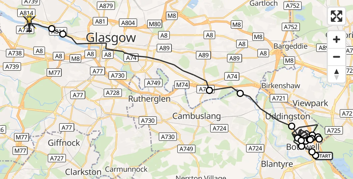 Flight route Police Helicopter Bellshill - Glasgow, 19 September 2026, 13:05