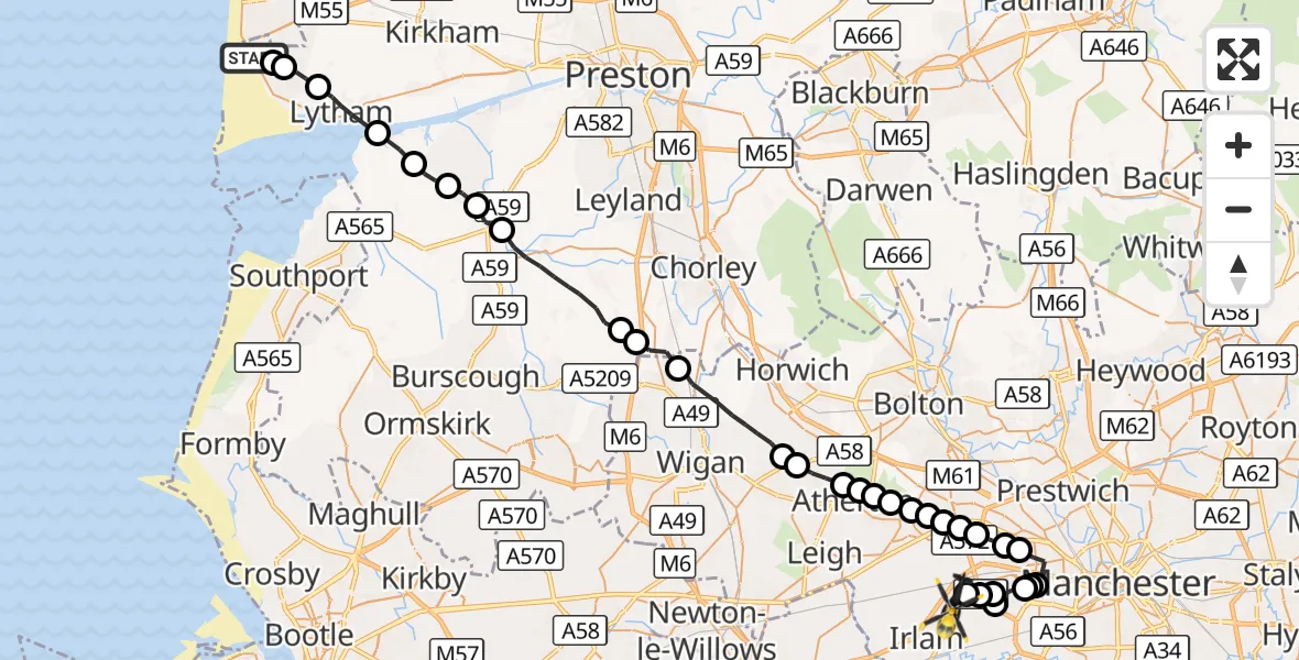 Flight route Police Helicopter Blackpool Airport - Irlam, 19 September 2026, 13:27