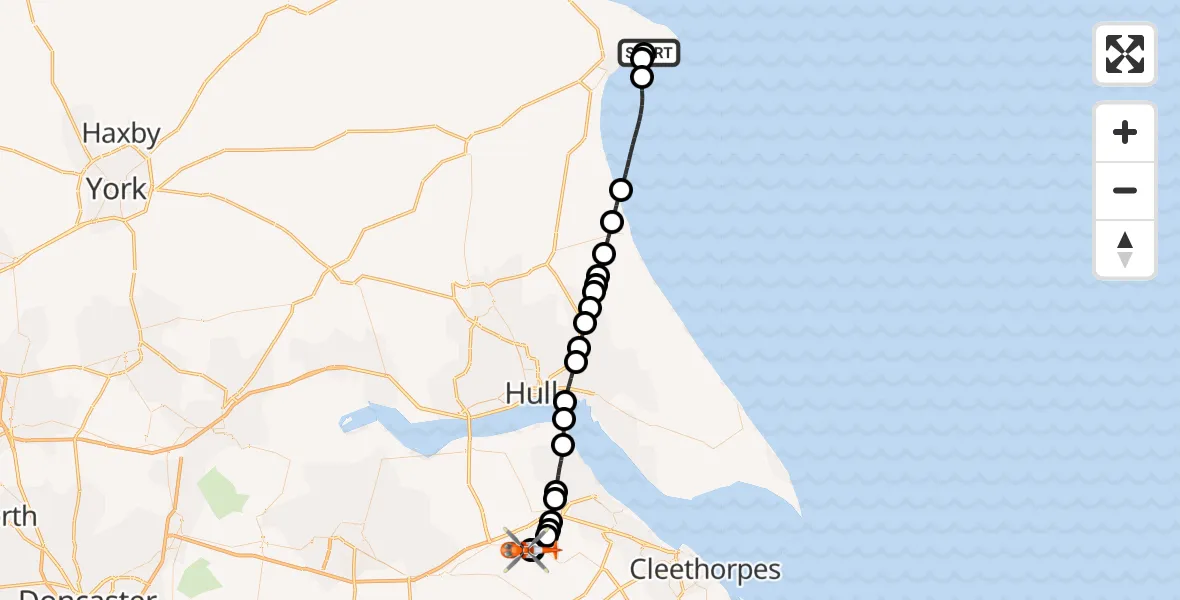 Flight route Coastguard Helicopter Flamborough - Humberside Airport, 19 September 2026, 13:50