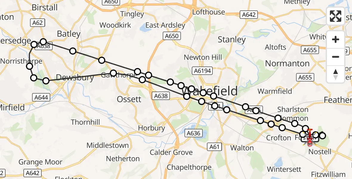 Flight route Air Ambulance Helicopter YAA Nostell Helicopter Port - YAA Nostell Helicopter Port, 19 September 2026, 13:52