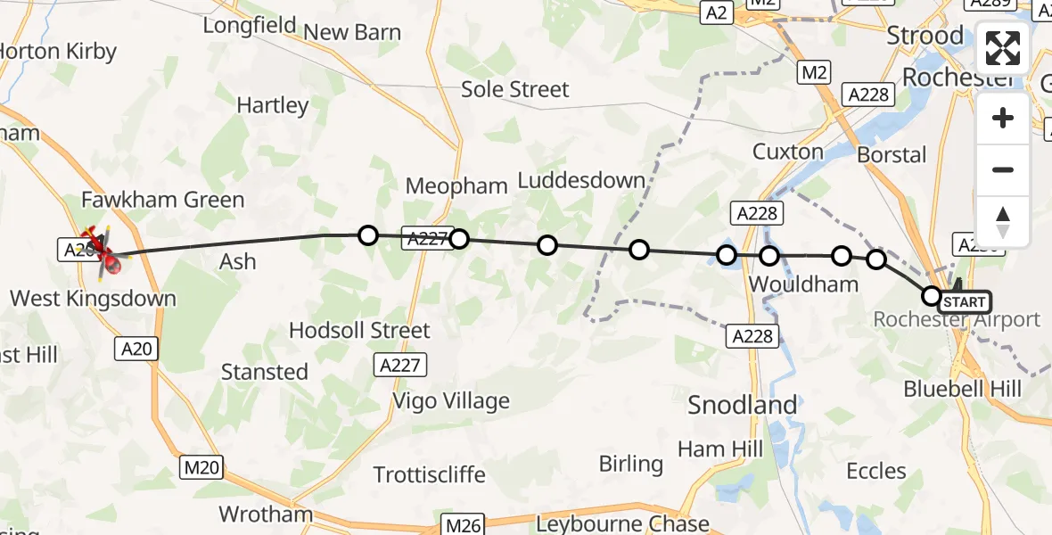 Flight route Air Ambulance Helicopter Rochester Airport - Sevenoaks, 19 September 2026, 14:08