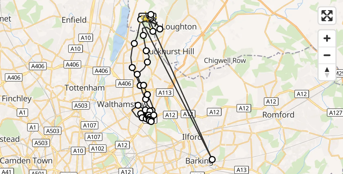 Flight route Police Helicopter Metropolitan Police Air Support Unit Lippitts Hill - Sewardstonebury, 19 September 2026, 14:18