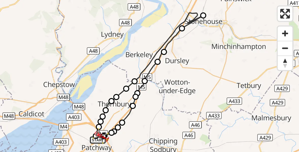 Flight route Air Ambulance Helicopter Bristol - Almondsbury Helicopter Base, 19 September 2026, 15:03