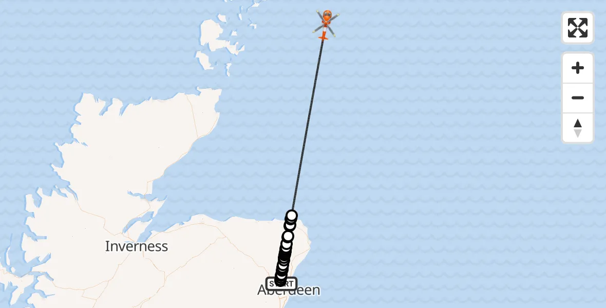 Flight route Coastguard Helicopter Aberdeen International Airport - North Sea, 19 September 2026, 15:04