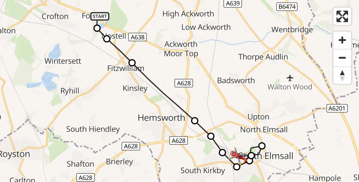 Flight route Air Ambulance Helicopter YAA Nostell Helicopter Port - North Elmsall, 19 September 2026, 15:26