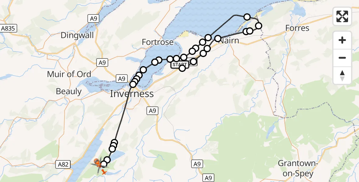 Flight route Coastguard Helicopter Inverness Airport - Highland, 19 September 2026, 15:29