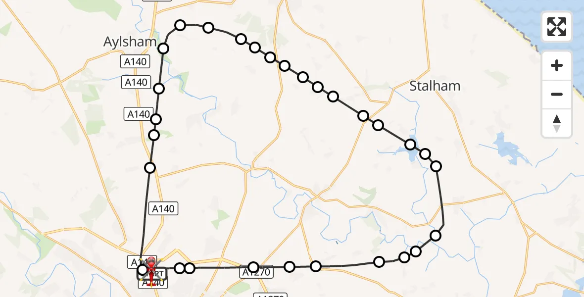 Flight route Air Ambulance Helicopter Norwich Airport - Norwich Airport, 19 September 2026, 16:05
