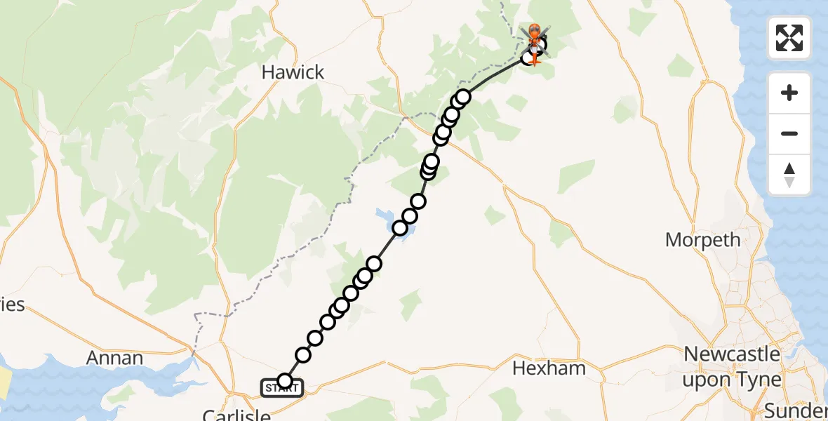 Flight route Coastguard Helicopter Carlisle Lake District Airport - Earle, 19 September 2026, 16:30