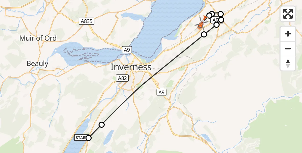 Flight route Coastguard Helicopter Loch Ness - Inverness Airport, 19 September 2026, 16:37