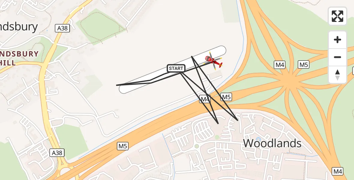 Flight route Air Ambulance Helicopter Almondsbury Helicopter Base - Almondsbury Helicopter Base, 19 September 2026, 16:51