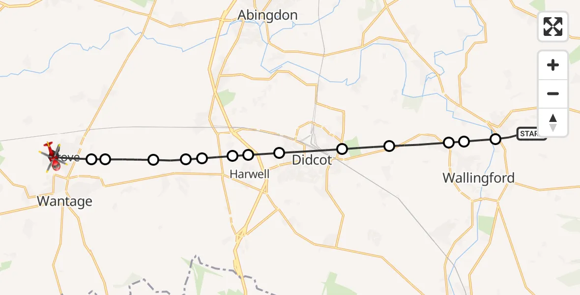 Flight route Air Ambulance Helicopter RAF Benson - Grove, 19 September 2026, 17:10