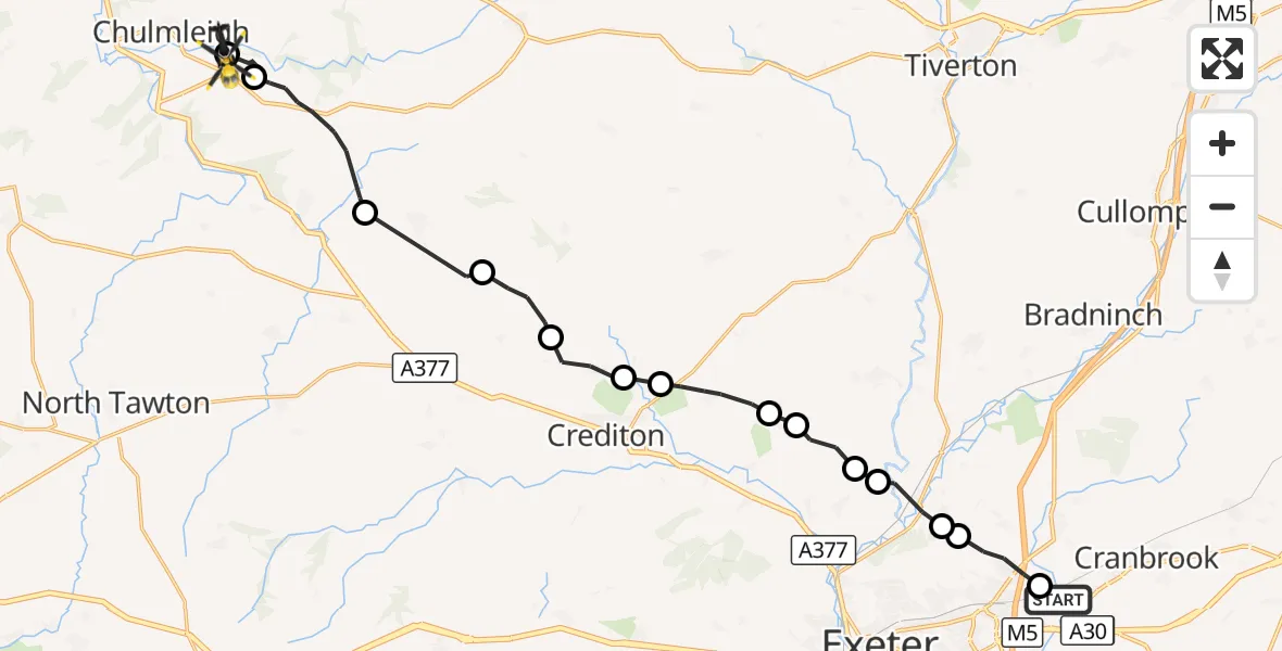 Flight route Police Helicopter Clyst Honiton - Chulmleigh, 19 September 2026, 17:35