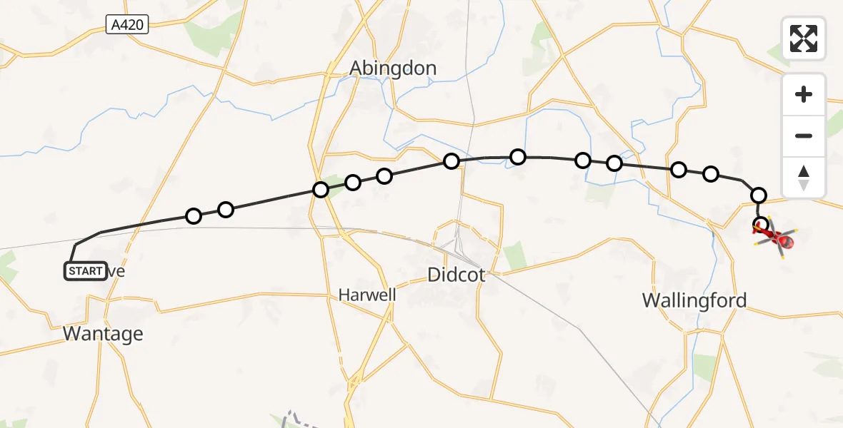 Flight route Air Ambulance Helicopter Grove - RAF Benson, 19 September 2026, 17:52