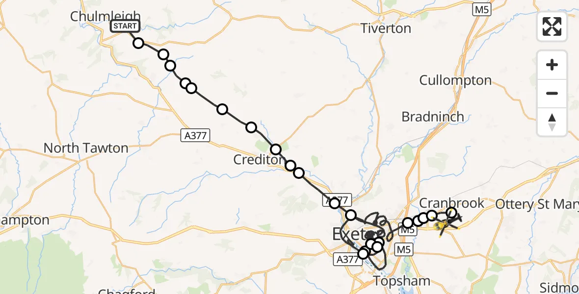 Flight route Police Helicopter Chulmleigh - Exeter International Airport, 19 September 2026, 17:58