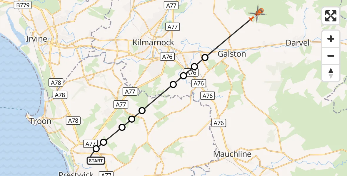 Flight route Coastguard Helicopter Glasgow Prestwick Airport - Greenholm, 19 September 2026, 18:00