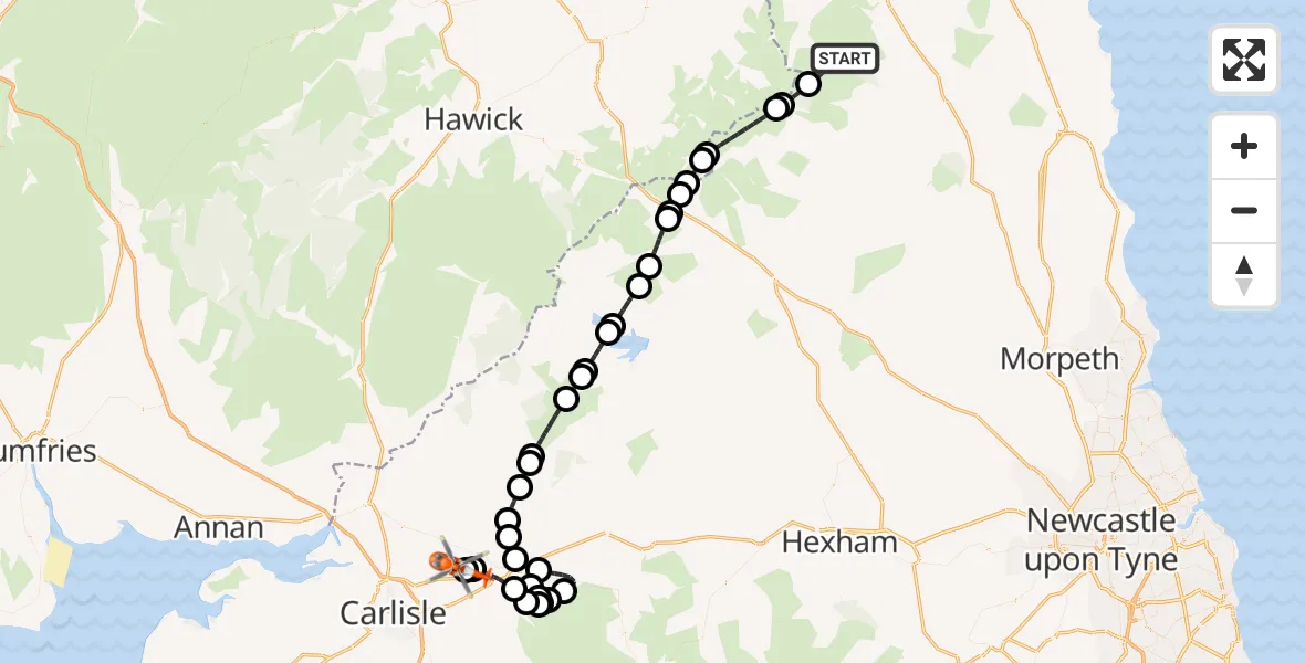 Flight route Coastguard Helicopter Earle - Carlisle Lake District Airport, 19 September 2026, 18:08