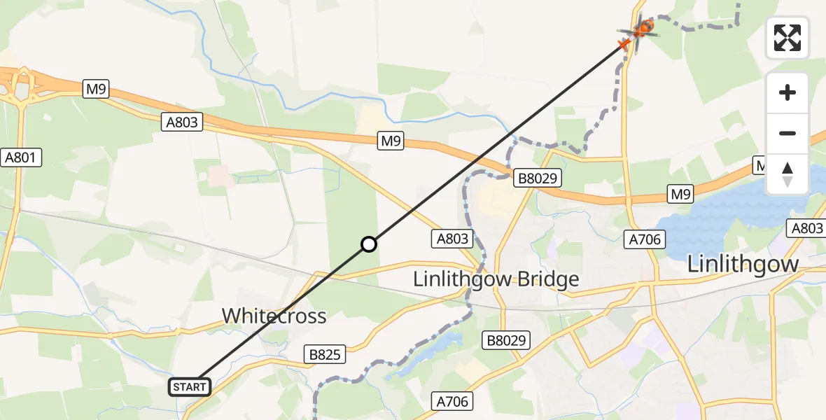 Flight route Coastguard Helicopter Fairview Cottage - Linlithgow, 19 September 2026, 18:26