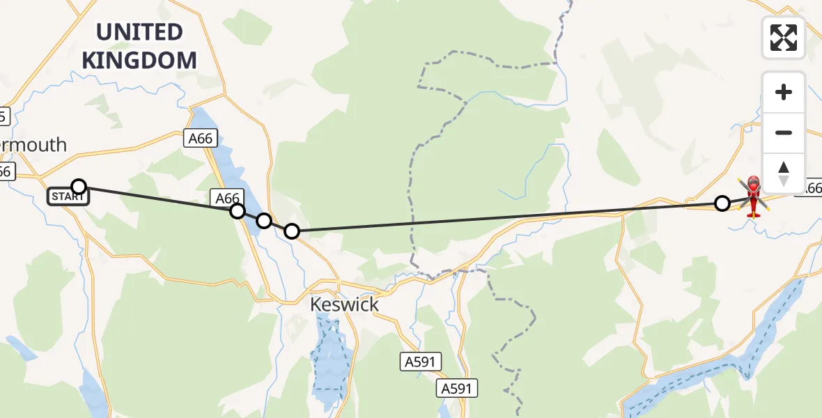 Flight route Air Ambulance Helicopter Lorton - Dacre, 19 September 2026, 18:27