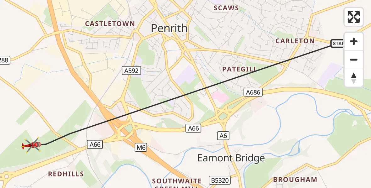 Flight route Air Ambulance Helicopter Penrith - Penrith, 19 September 2026, 18:35